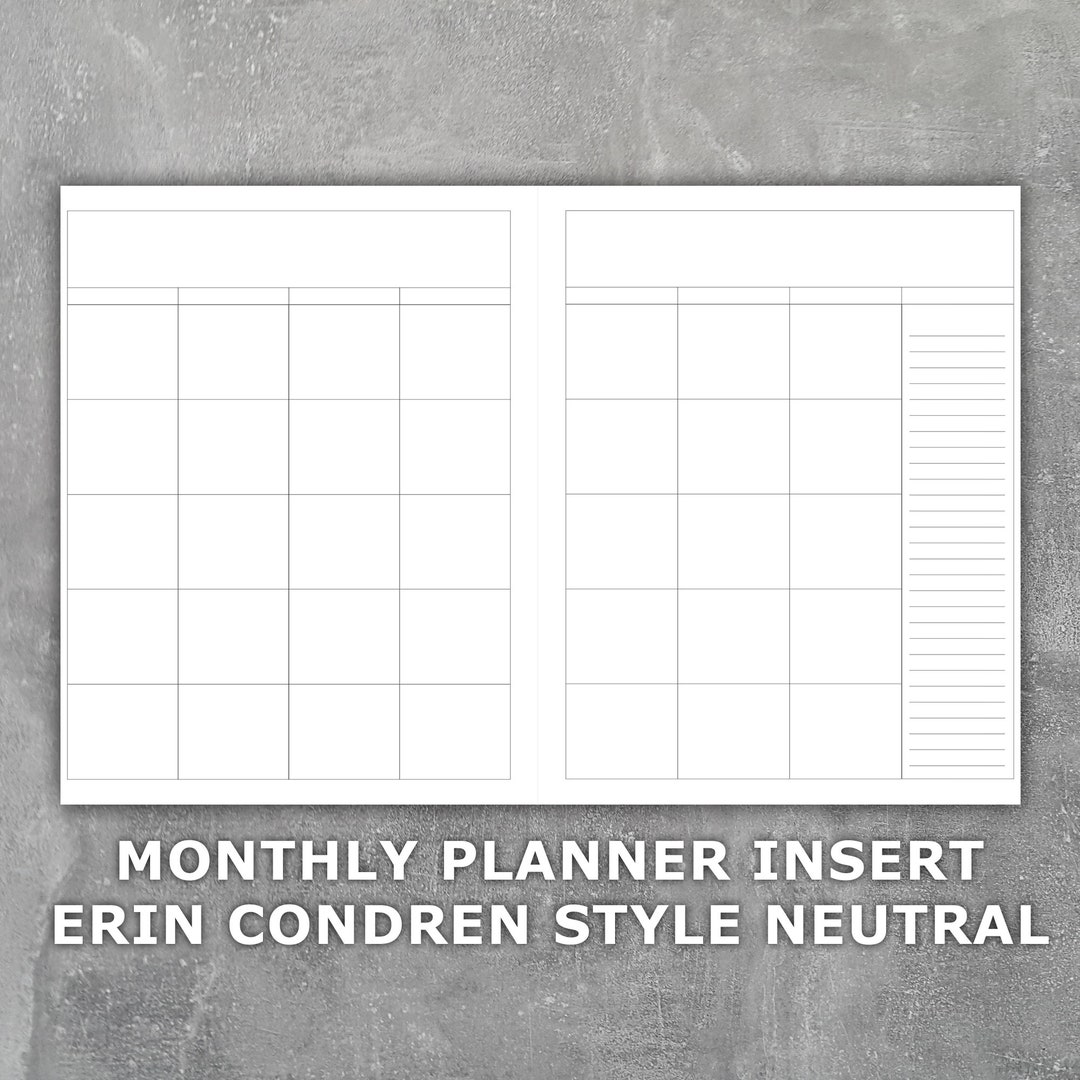 Monthly Planner Printable Insert Undated - Erin Condren Style - Month ...