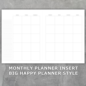Big Happy Planner Style Monthly Planner Printable Insert - Undated Monday Start - Month on 2 Pages - Letter Size