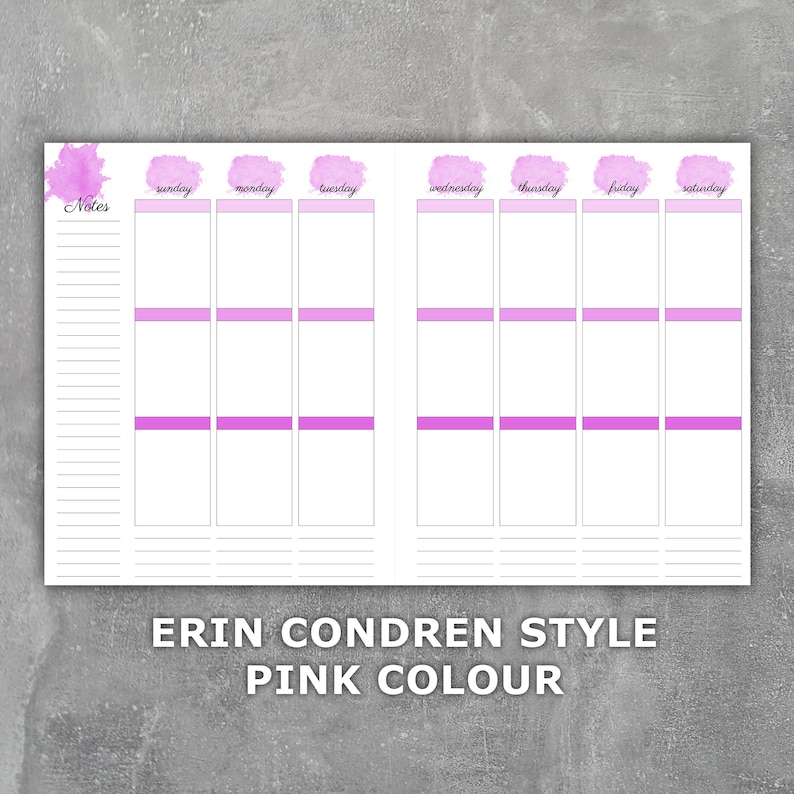 Weekly Planner Printable Erin Condren Style Undated Sunday Start Week ...