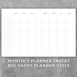 Big Happy Planner Style Monthly Planner Printable Insert - Undated Sunday Start - Month on 2 Pages - Letter Size