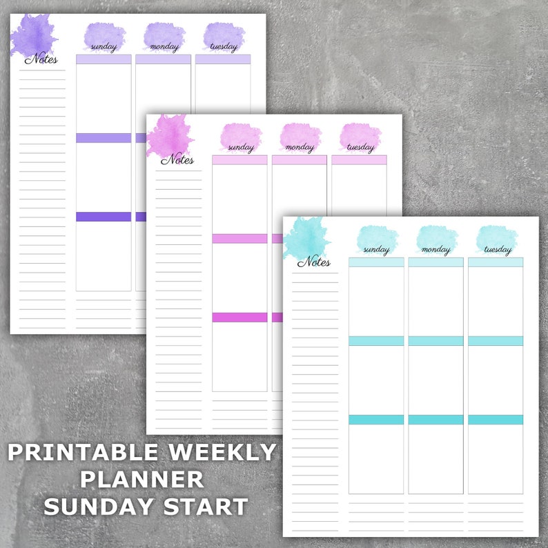 Weekly Planner Printable Erin Condren Style Undated Sunday Start- Week ...