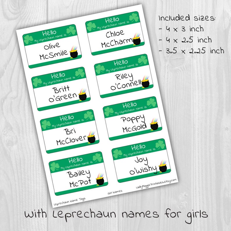 st patricks day leprechaun name tags printable digital etsy
