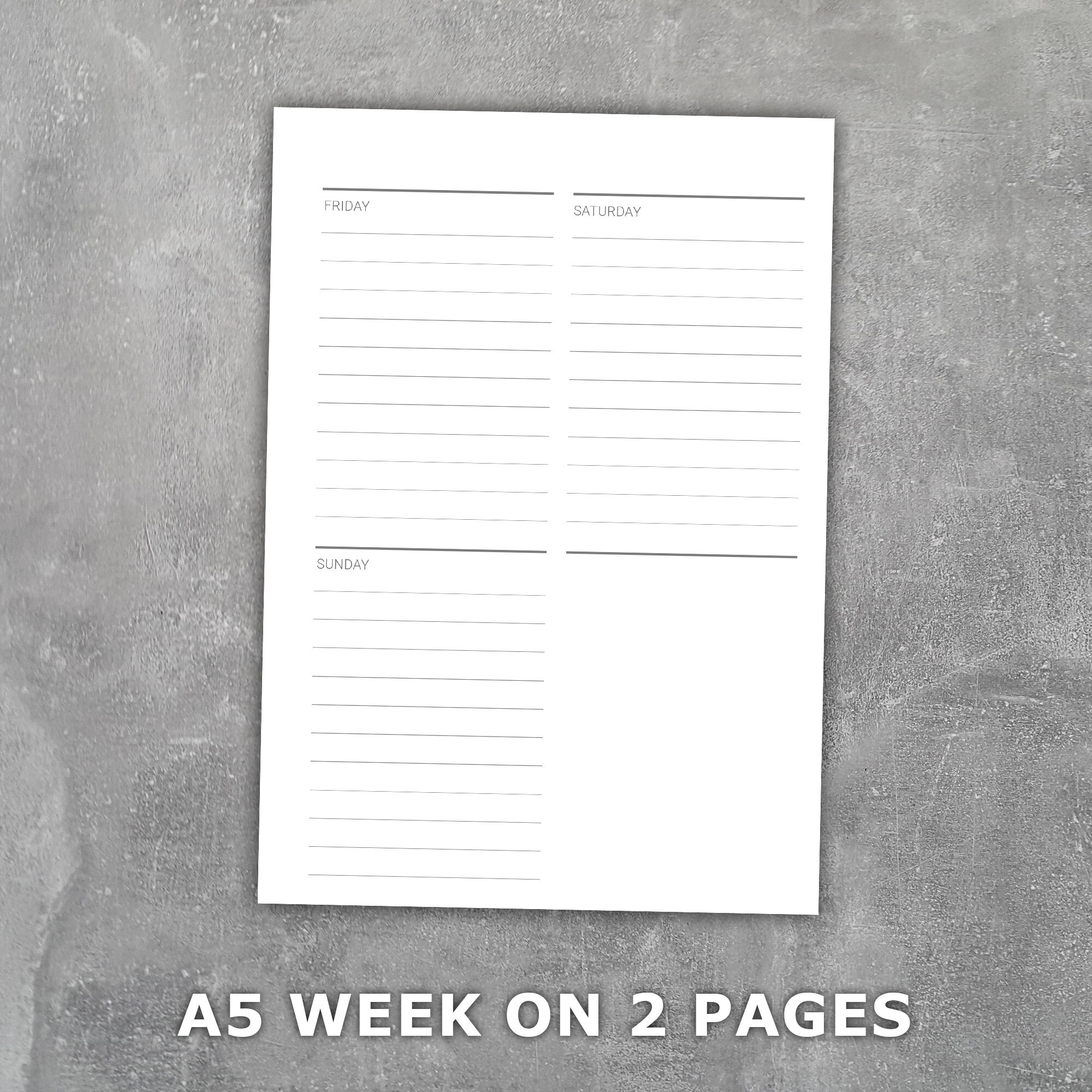 A5 Compact Vertical Weekly Planner Printable Insert Erin Condren Style ...
