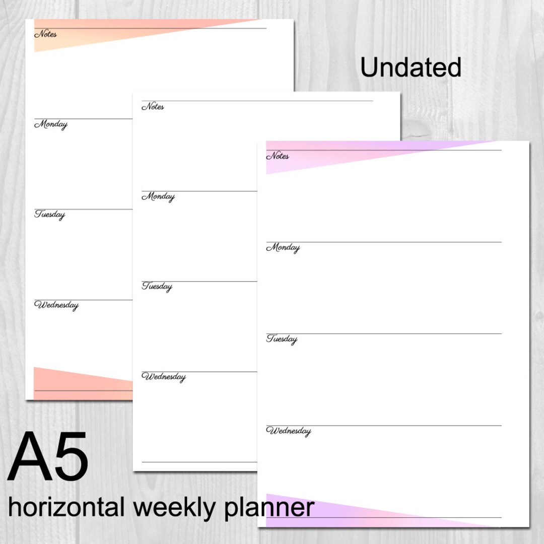Weekly Planner Printable Horizontal Layout A5 Size Undated - Week on 2 ...