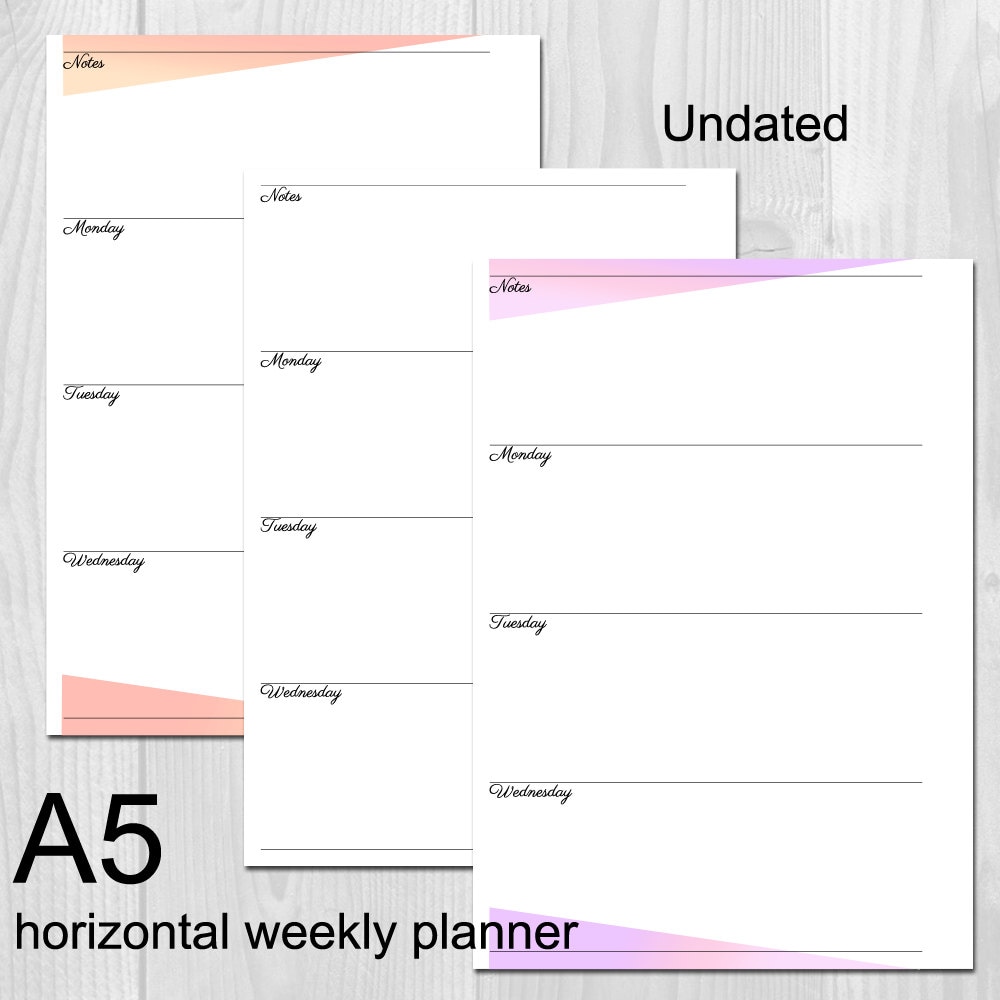 Weekly Planner Printable Horizontal Layout A5 Size Undated - Week on 2 ...