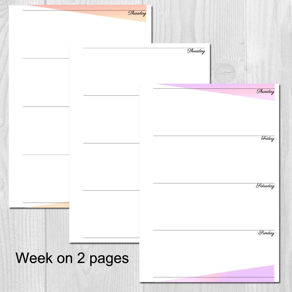 Weekly Planner Printable Horizontal Layout A5 Size Undated - Week on 2 ...