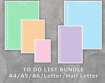 Printable To Do List Bundle - A4 / A5 / A6 / Letter Size / Half Letter Size / - 6 Different Colors