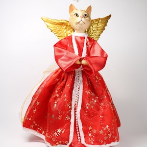 Shorthair Tabby, Red Christmas Tree Toppers and Shelf Decor