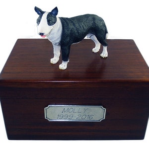 Bull Terrier, Brindle Beautiful Paulownia Medium Personalized Wooden Pet Urns