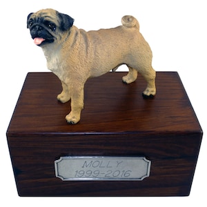 Pug, Fawn Beautiful Paulownia Small Personalized Wooden Pet Urns
