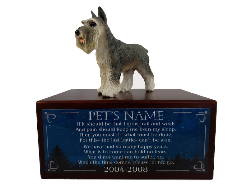 pet and best friend realistic memorial keepsake for your dog Personalized Gray Schnauzer urn
