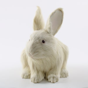 White RABBIT FUR FIGURINE Realistic Handmade Figurine
