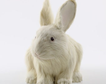 White RABBIT FUR FIGURINE Realistic Handmade Figurine