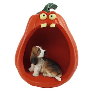 Halloween Decoration Collection with Spooky Pumpkin and Basset Hound Figurine