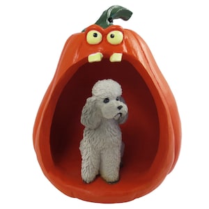 Halloween Decoration Collection with Spooky Pumpkin and Poodle, Grey Sport Cut Figurine