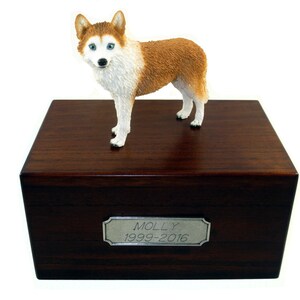 Siberian Husky, Red & White w/Blue Eyes Beautiful Paulownia Medium Personalized Wooden Pet Urns