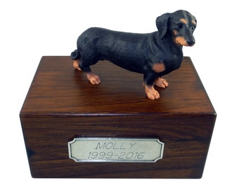 Dachshund, Black Beautiful Paulownia Small Wooden Pet Urns