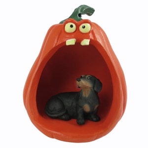 Halloween Decoration Collection with Spooky Pumpkin and Dachshund, Black Figurine