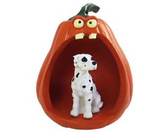 Halloween Decoration Collection with Spooky Pumpkin and Great Dane Uncropped, Harlequin figurine