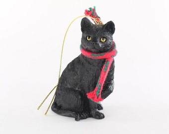 Adornos navideños colgantes coleccionables de gato de pelo corto negro