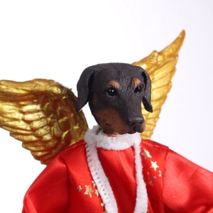 Doberman Pinscher Uncropped, Red CHRISTMAS Tree Toppers and Shelf Decor