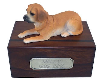 Puggle Beautiful Paulownia Wood Small Personalized Pet Urns with Figurine
