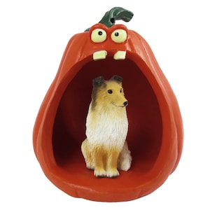 Halloween Decoration Collection with Spooky Pumpkin and Sheltie, Sable Figurine