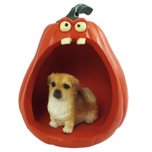 Halloween Decoration Collection with Spooky Pumpkin and Tibetan Spaniel Figurine