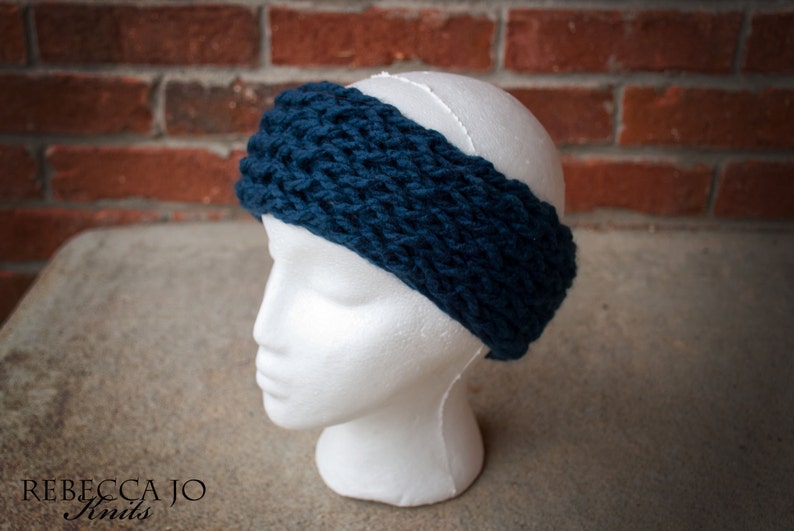Navy Blue Knit Headband Etsy