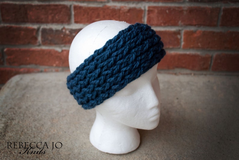Navy Blue Knit Headband Etsy