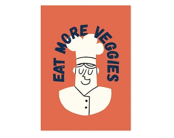 Eat more Veggies - cartoon Chef-Inspired A5 Print
