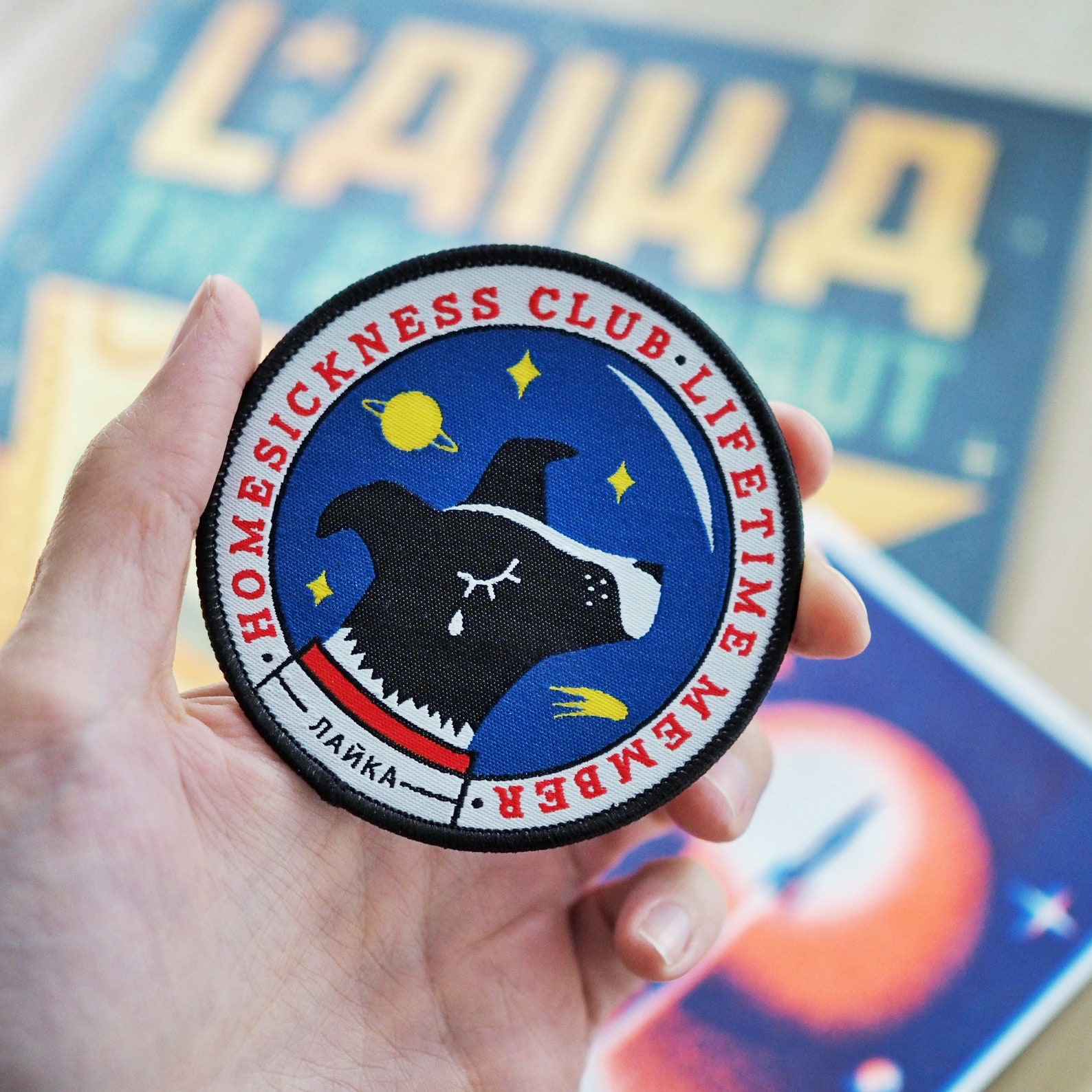 Layka Patch Space Dog Laika Iron-on Woven Patch - Homesickness Club Lifetime Member ...
