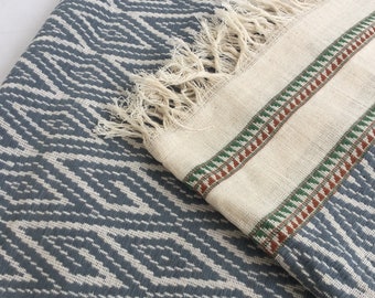 Sale!!! 1.98 Meters Long Gray and white Long Thai cotton ,Vintage cotton textiles, Blanket cotton, Table runner from Thailand(TT2)