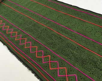 ¡Oferta! Tela batik vintage de algodón Hmong, camino de mesa, telas con bordados de la tribu Hmong de Tailandia (F7)
