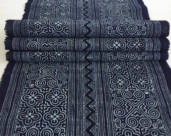 Shock Price!!!! 2.45 Meters Long Hmong cotton Indigo Batik fabric, Vintage style cotton textiles, Table runner from Thailand (2514)