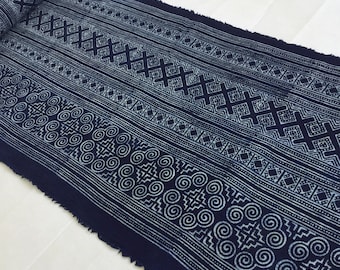 Precio de impacto!!!!! Tela batik índigo de algodón Hmong tejida a mano de 2,40 metros de largo, textiles de algodón de estilo vintage, camino de mesa de Tailandia (OT3)