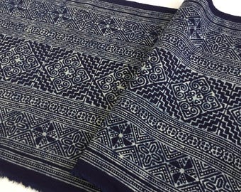 Indigo Batik Hmong Cotton Table Runner: Vintage Thailand Textile (2.45 Meters Long) SEP8