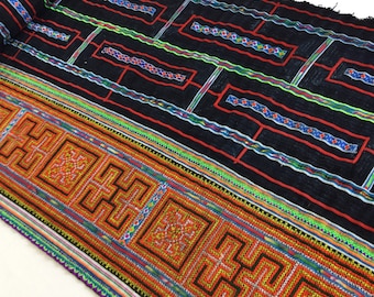¡Oferta! Tela batik índigo de algodón Hmong de 2 metros de largo, textiles de algodón vintage, camino de mesa de algodón índigo, falda Hmong de Tailandia (C8)