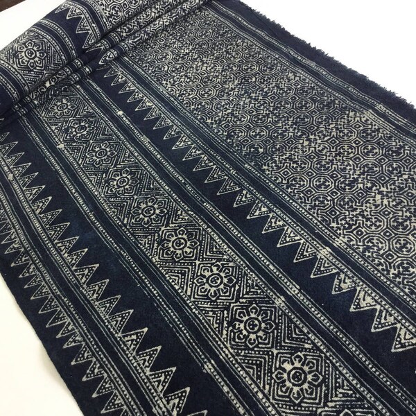 Shock Price!!!!!! 2.4 Meters long handwoven Hmong cotton Indigo Batik fabric,vintage style cotton textiles, Table runner from Thailand(M82)