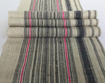 2.10 Meters long Natural Hmong hemp fabric,vintage hemp hand dyed Hmong hill tribe-Bed runner,old Hemp,Table runner from Thailand(JU18)