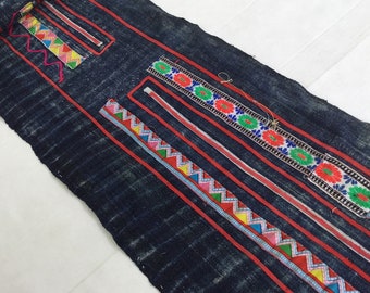 Special !!! 3.50 M Long Natural Hmong Hemp Fabric,vintage Hemp hand dyed Hmong hill tribe-Bed runner,Hemp from skirt ,Old Hemp(H22)