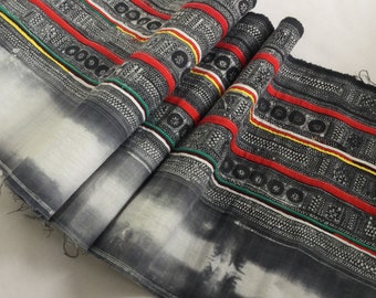 Sale !!!!!! 2.90 Meters long  Hmong cotton, Indigo Batik fabric, vintage style cotton textiles, old skirt fabric from Thailand (C663)