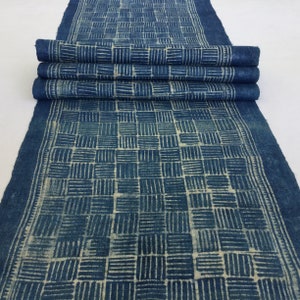 SALE!!!! 2.90 Meters Long Blue Natural Hmong Hemp Fabric, vintage Hemp hand dyed Hmong hill tribe-Bed runner, Old Hemp from Thailand(ICQ3)