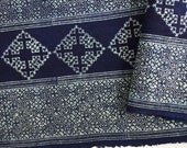 Shock Price 2.50 Meters long handwoven Hmong cotton Indigo Batik fabric, vintage style cotton textiles, Table runner from Thailand(U22)