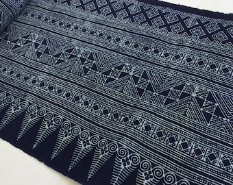 Precio de impacto!!!!! Tela batik índigo de algodón Hmong tejida a mano de 2,45 metros de largo, textiles de algodón de estilo vintage, camino de mesa de Tailandia (OT4)