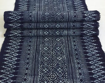 Precio de impacto!!!! Tela batik índigo de algodón Hmong tejida a mano de 2,45 metros de largo, textiles de algodón de estilo vintage, camino de mesa de Tailandia (OT6)