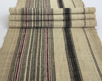 2  Meters long White Natural Hmong hemp fabric, Vintage hemp hand dyed Hmong hill tribe-Bed runner ,old Hemp,Table runner from Thailand(TA1)