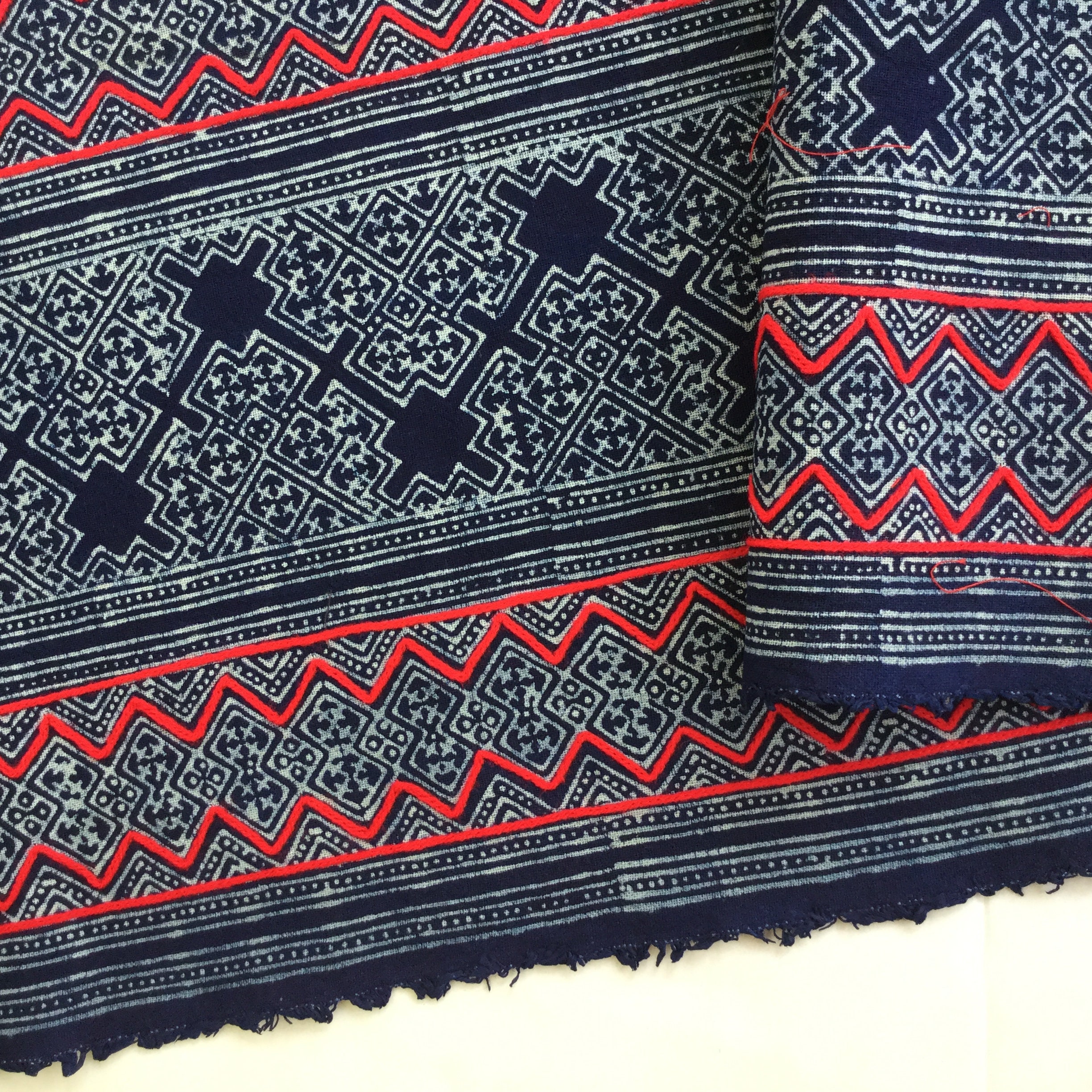 2.40 Meters Long Red Line Handwoven Hmong Cotton Indigo Batik Fabric ...