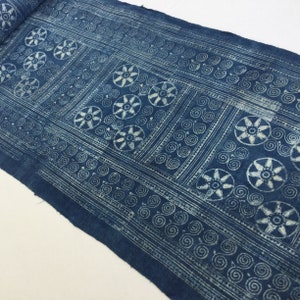 May include: Indigo blue fabric with a white geometric pattern. The pattern features repeating circles and stars.