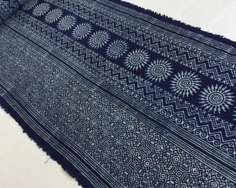 Shock Price!!!! 2.40 Meters long Hmong cotton, Indigo Batik fabric, Vintage style cotton textiles, Table runner from Thailand (KT74)